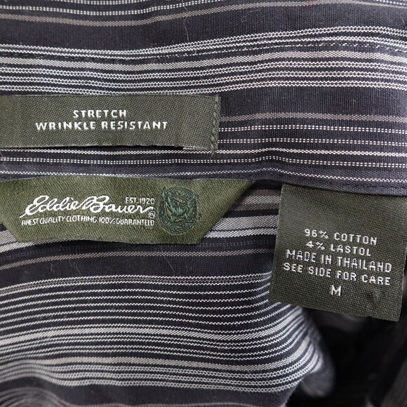 EDDIE BAUER STRETCH WRINKLE RESISTANT GREY STRIPED METALLIC BUTTON UP WOMENS M - Picture 6 of 6